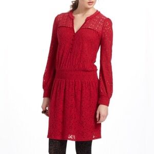 Anthropologie LeifNotes Red Field Day Dress Sz Small
